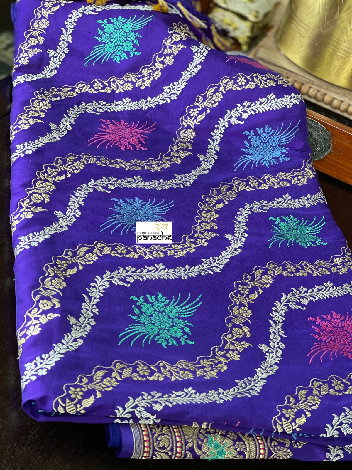 Pure Silk Kadwa Banarasi - Purple Multi Meenakari