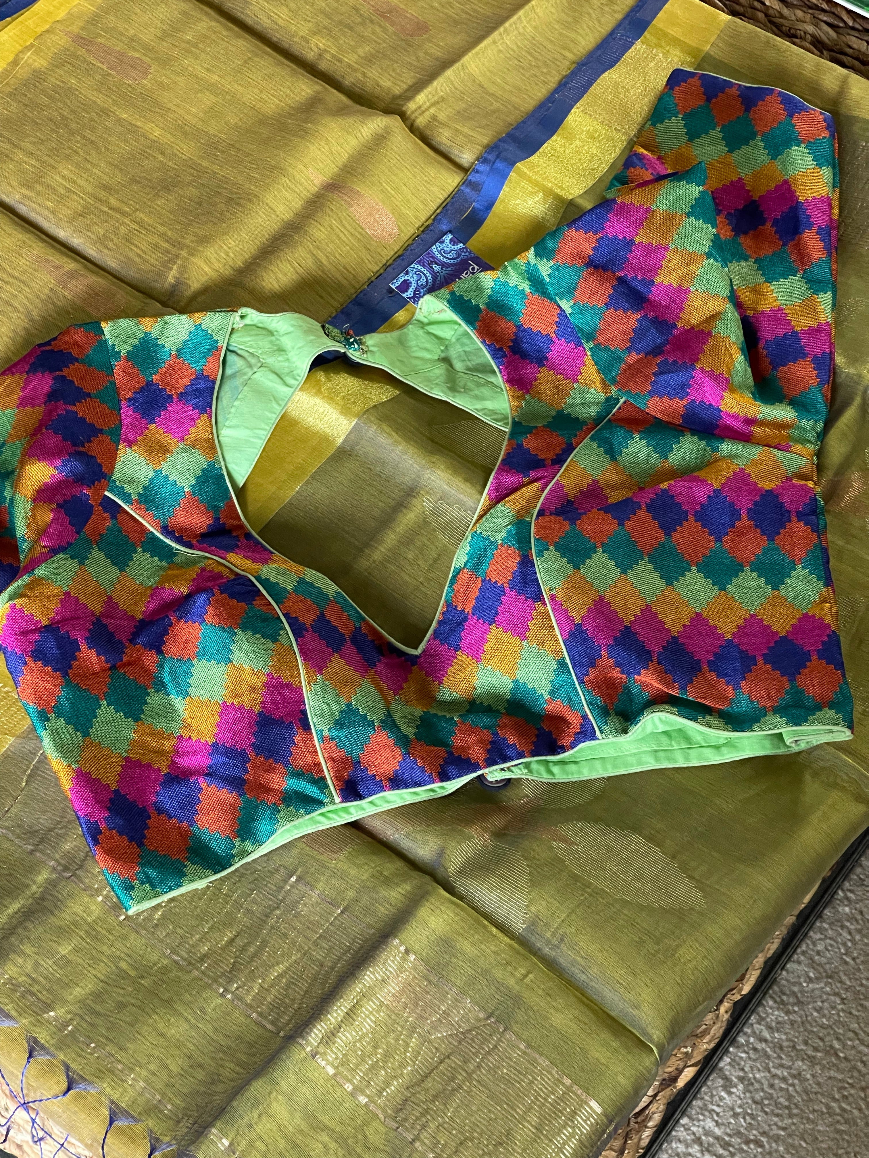 Designer Blouse - Green Blue Multi color