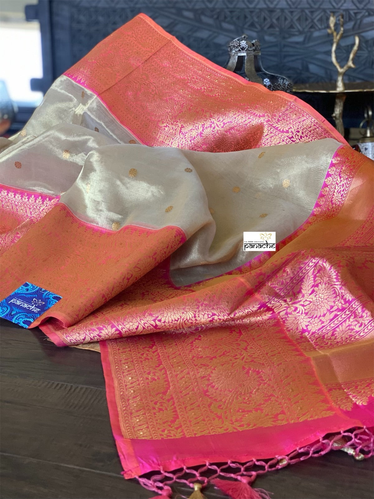 Pure Tissue Katan Silk Banarasi - Golden Beige