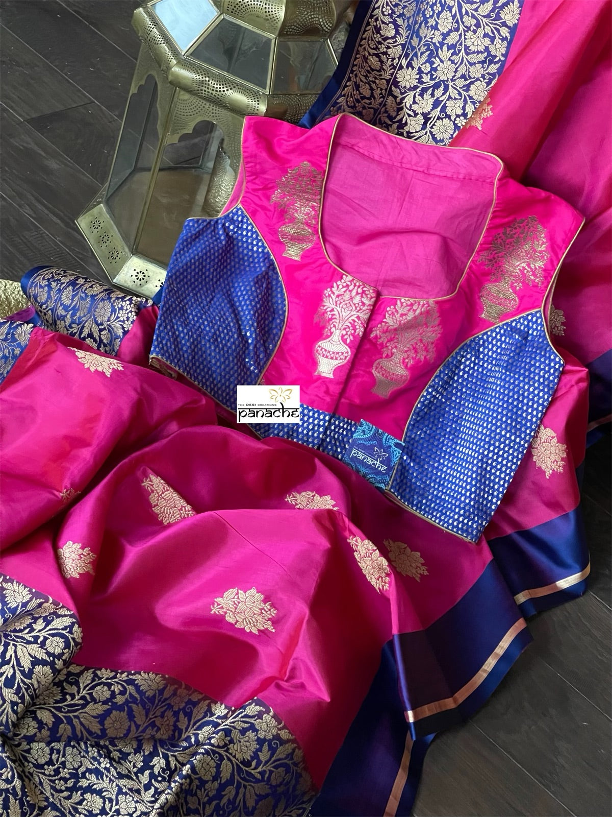Katan Silk Banarasi - Magenta Pink Blue