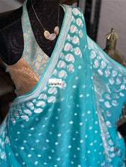 Khaddi Georgette Banarasi - Firozi Blue Silver Zari