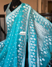 Khaddi Georgette Banarasi - Firozi Blue Silver Zari