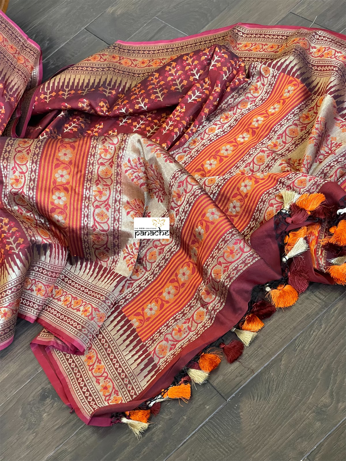 Summer Silk Banarasi - Maroon Meenakari Golden Zari