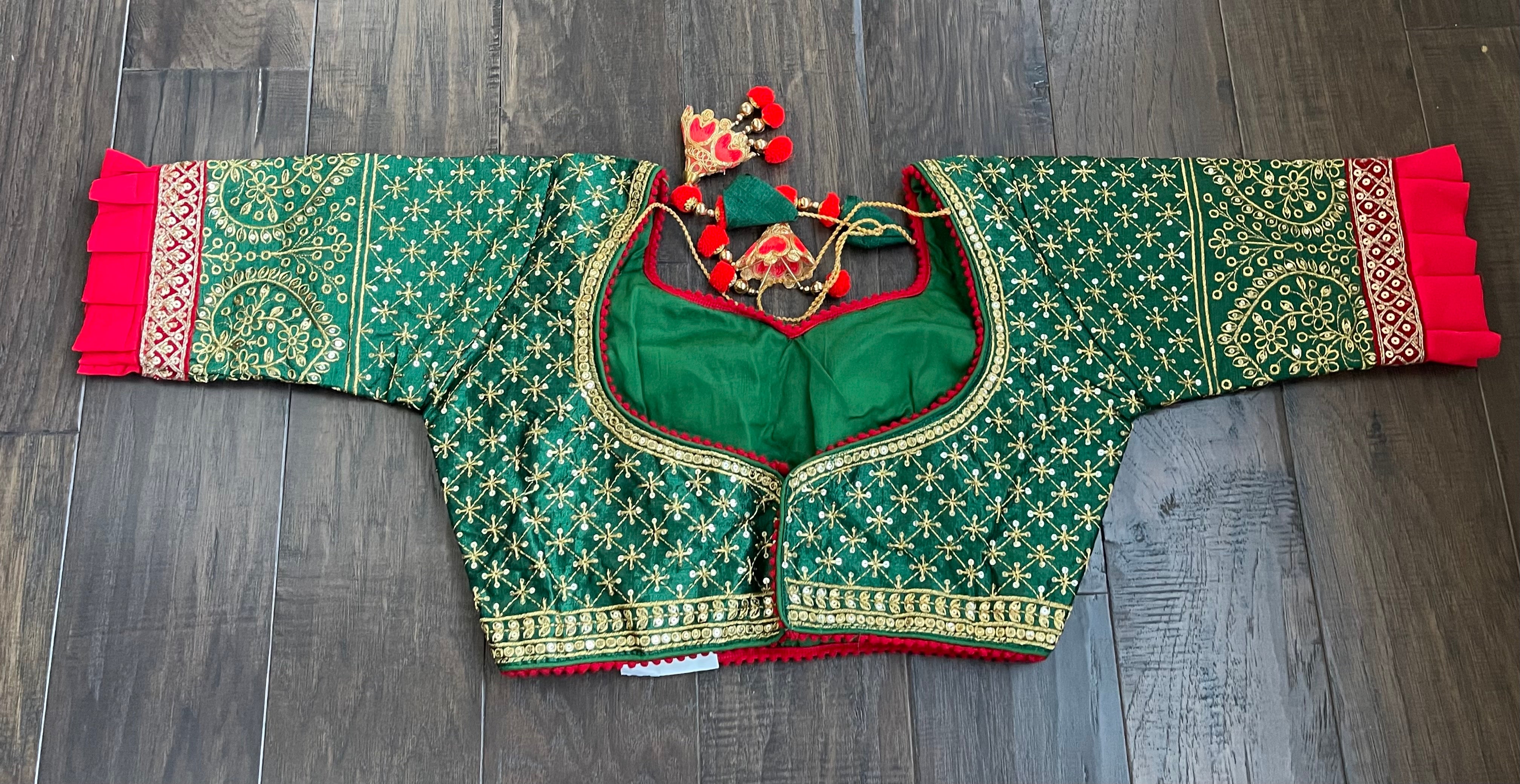 Designer Blouse - Green Red embroidered