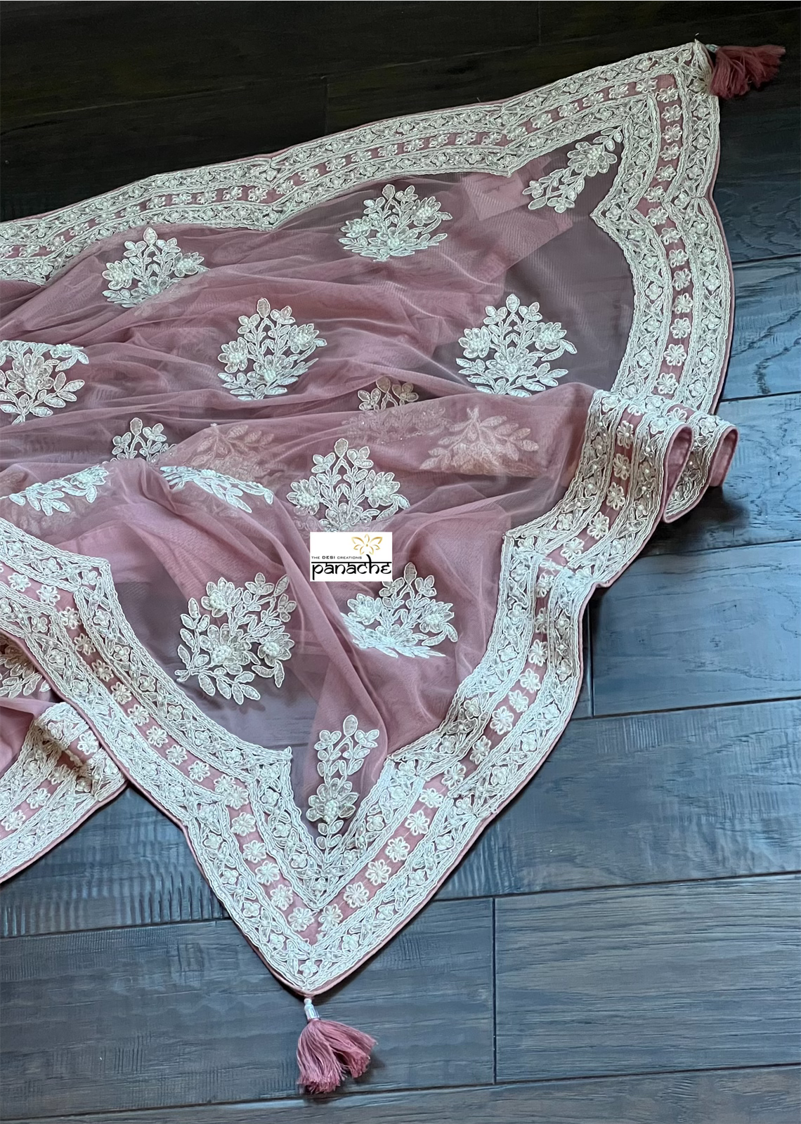 Designer Pure Net Embroidered - Dusty Pink