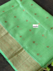 Organza Silk Banarsi - Green Zari Checkered Kadwa