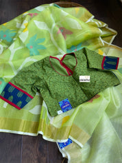 Designer Jamdaani- Light Green floral