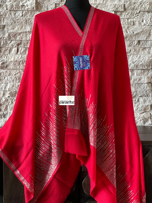 Kashmiri Stole - Red Silver Stone