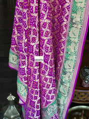 Bandhej Khaddi Georgette Banarasi - Purple Green