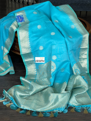 Pure Malmal Cotton Banarasi - Firozi Blue Kadwa Zari Woven