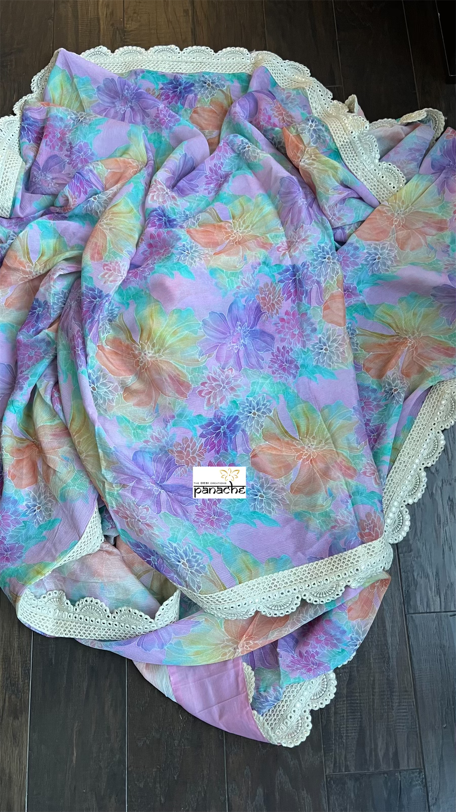 Designer Chiffon Georgette Saree Blouse - Violet Floral