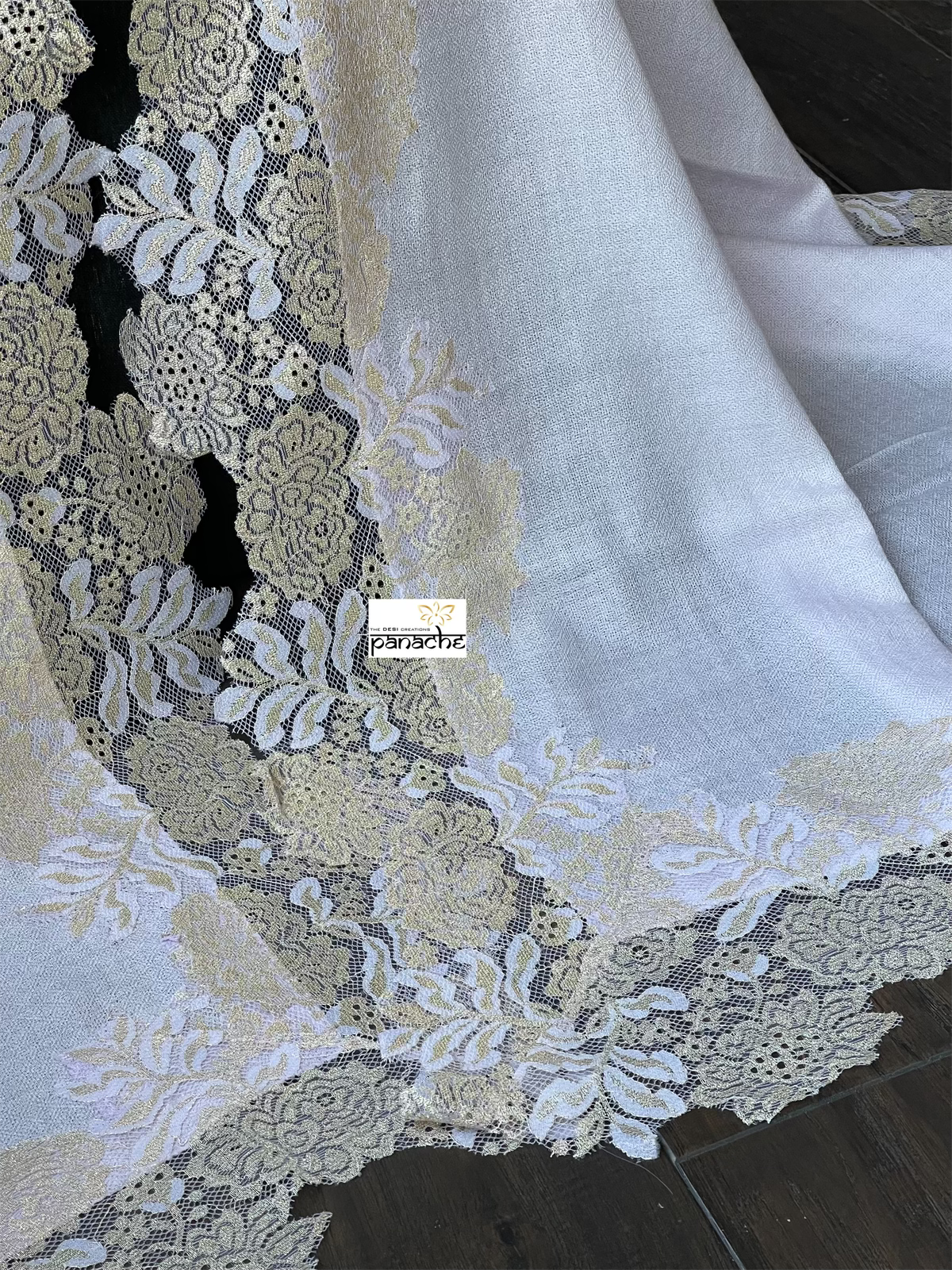 Kashmiri Pashmina Lace Stole - Pale Violet