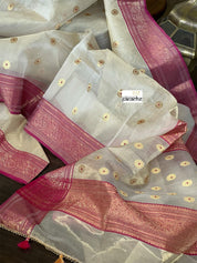 Tissue Chanderi Silk - Golden Beige Magenta Meenakari