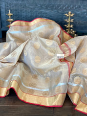 Tissue Chanderi Silk - Golden Beige Maroon