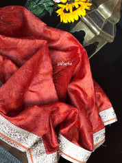 Designer Tussar Silk - Rust Golden Zari Woven