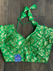 Designer Blouse - Green Brocade Full Sleeve