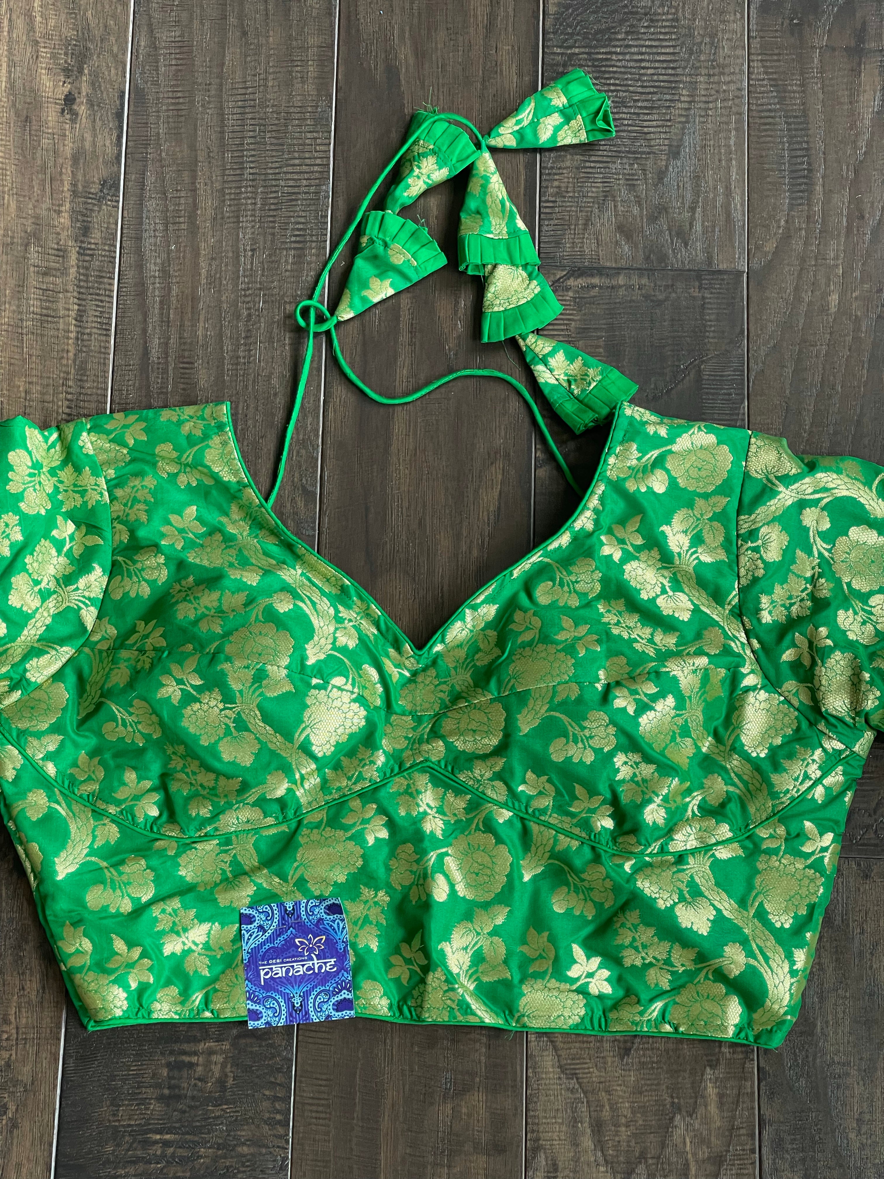 Designer Blouse - Green Brocade Full Sleeve