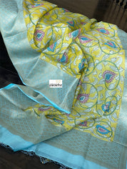 Pure Cotton Silk Kalamkari Banarasi- Yellow