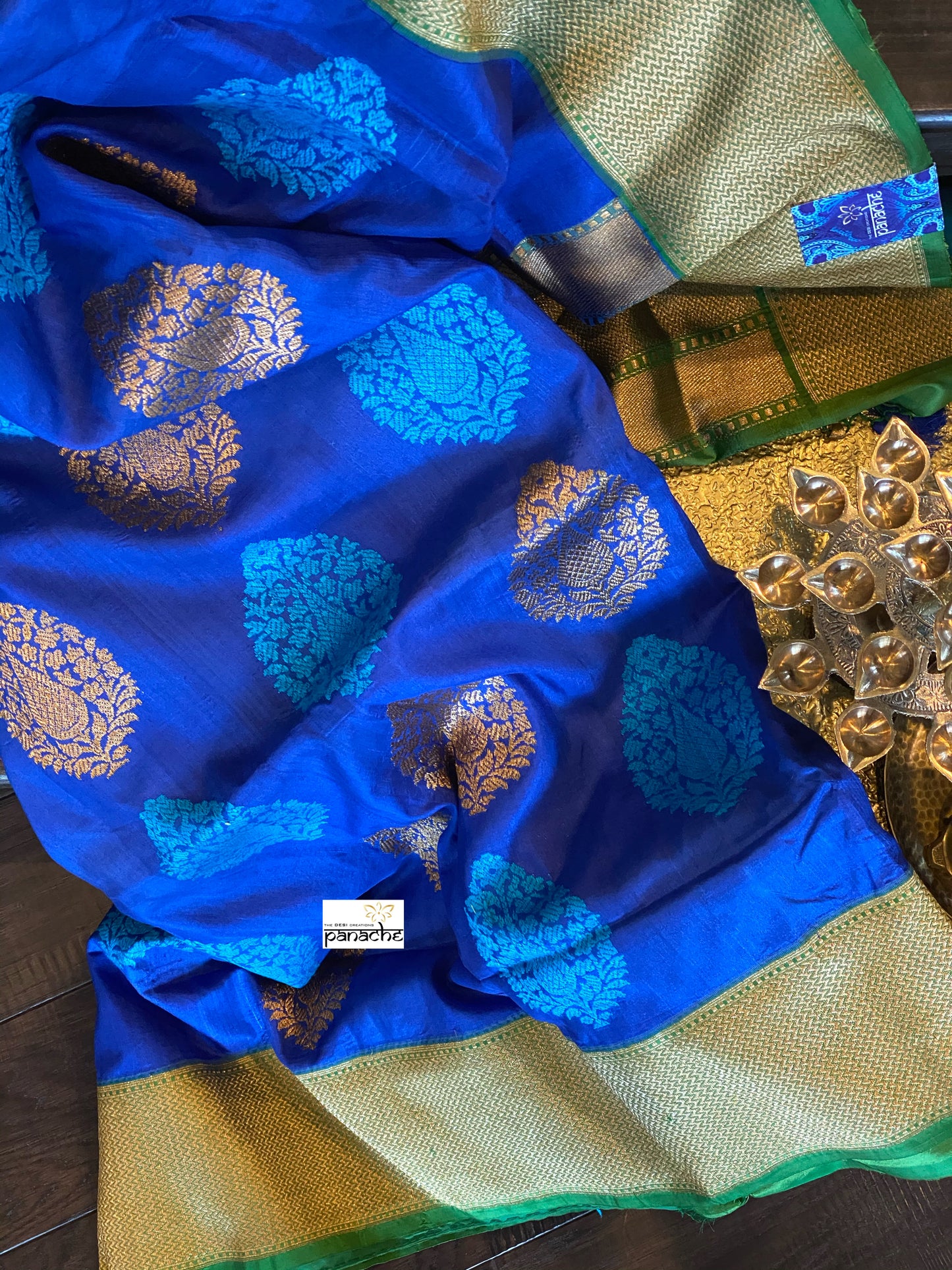 Pure Tassur Silk Banarasi - Royal Blue Green
