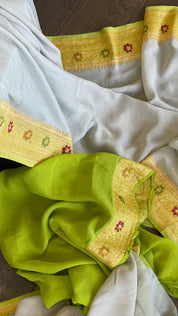 Khaddi Georgette Banarasi - Grey Green Meenakari