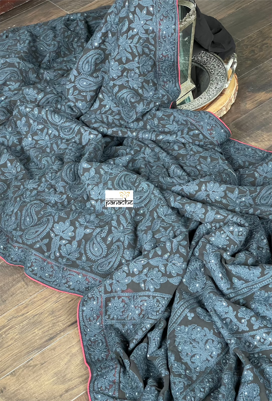Designer Pure Georgette Chikankari - Black