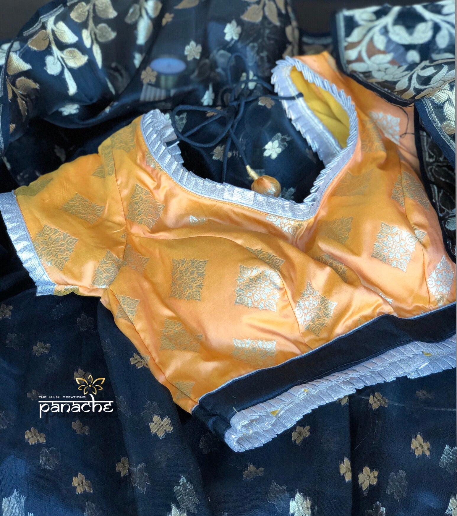 Designer Blouse - Bright Yellow Diamond Motif