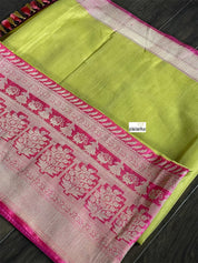Pure Kora by Katan Silk Banarasi - Pista Green Pink Kadwa Woven