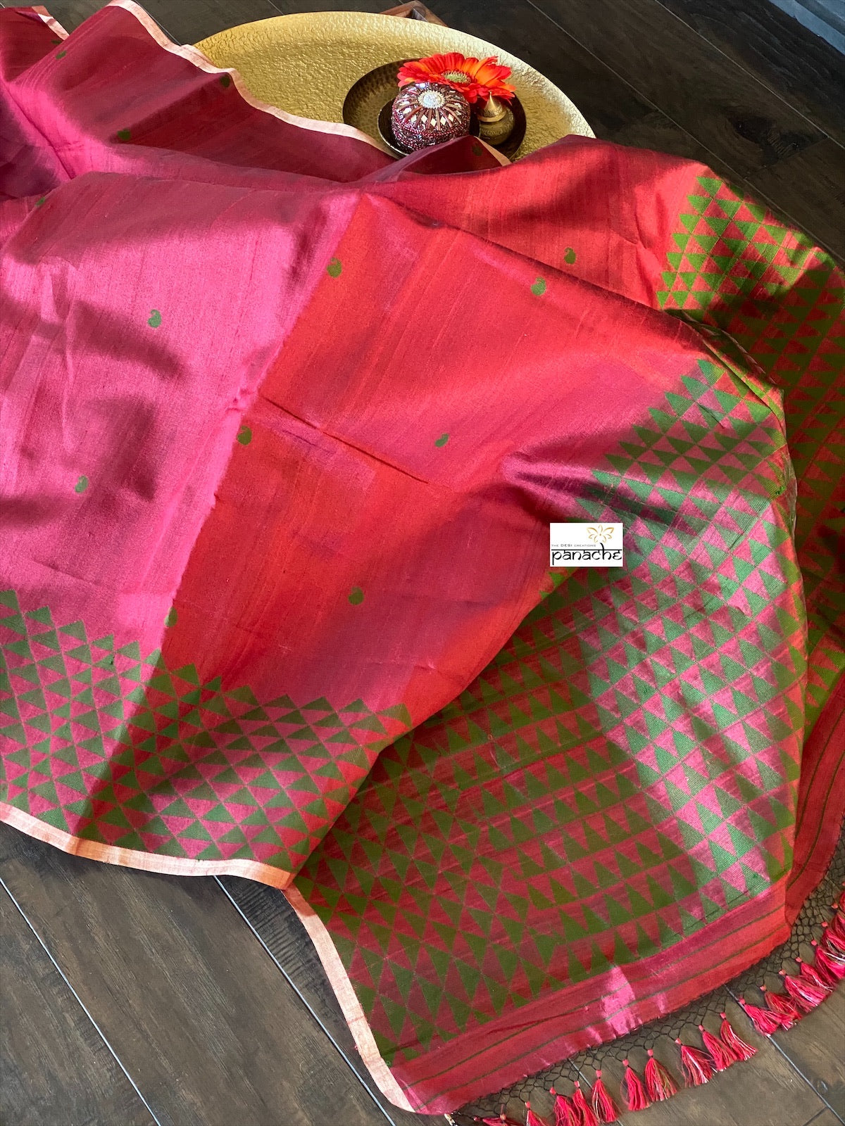 Tussar Silk - Maroon Green