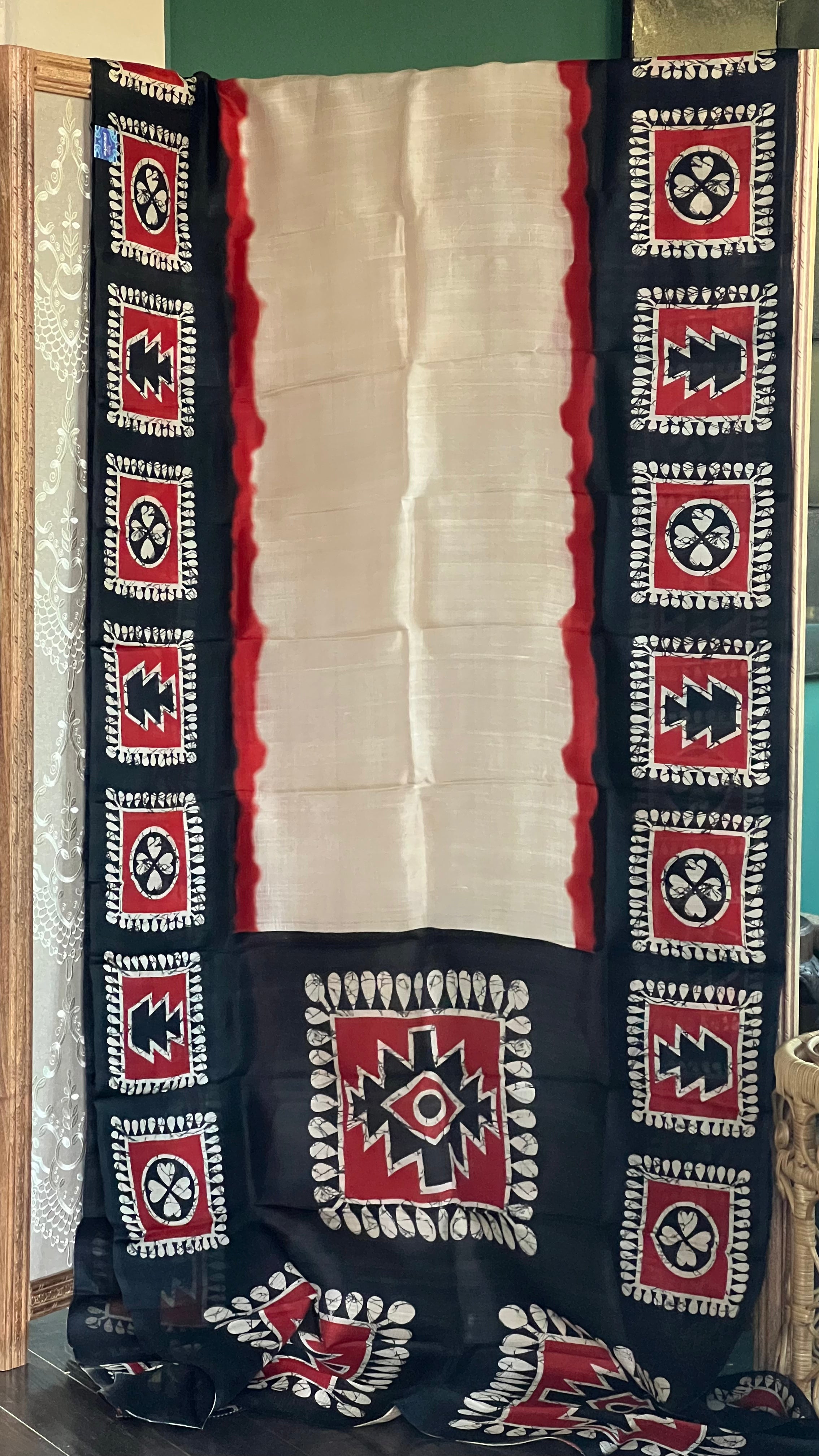 Pure Tussar Silk - Cream Beige Black