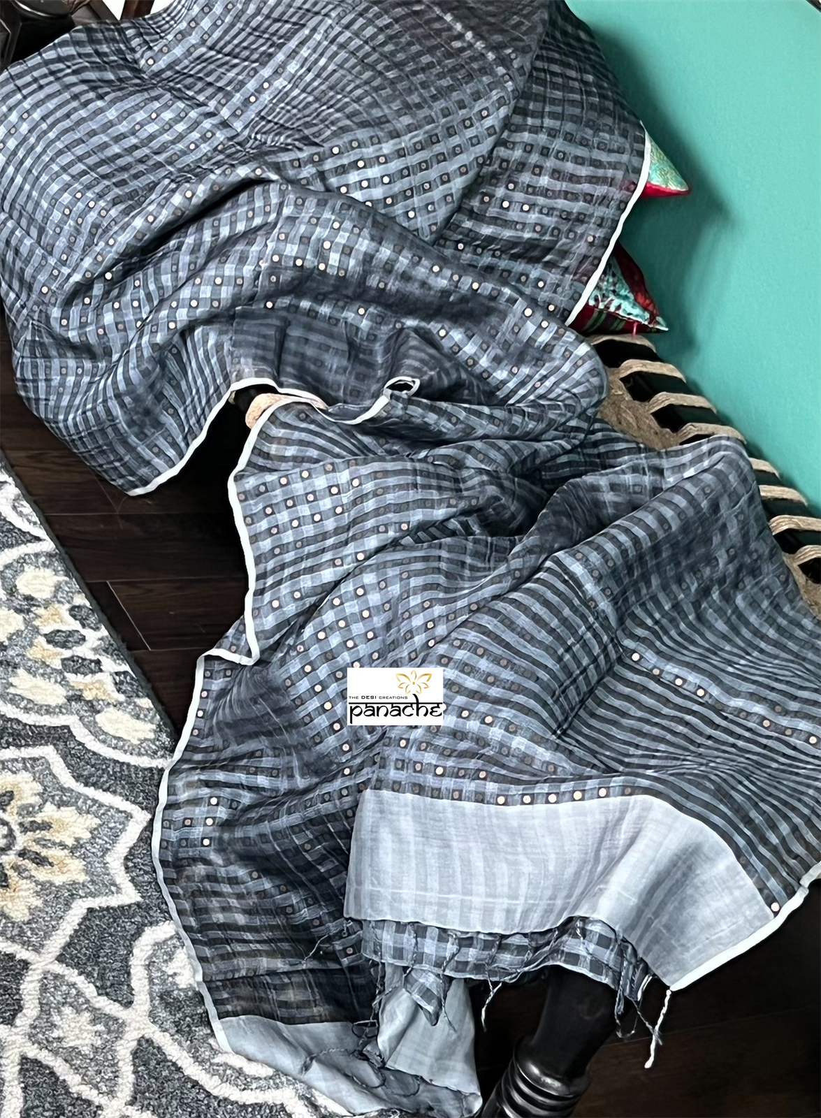 Muslin Silk Sequin - Grey striped