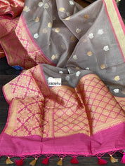 Pure Kora by Katan Silk Kadwa Banarasi - Light Grey Mauve Antique Zari