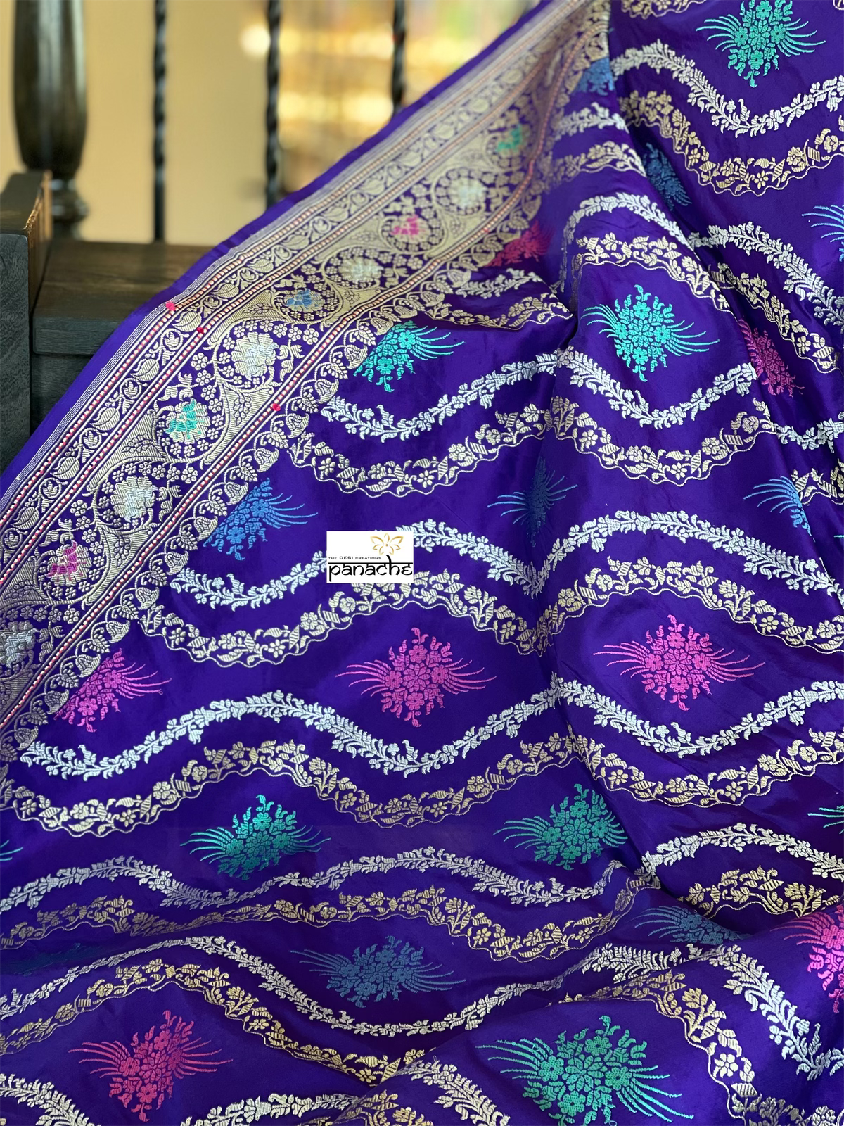 Pure Silk Kadwa Banarasi - Purple Multi Meenakari