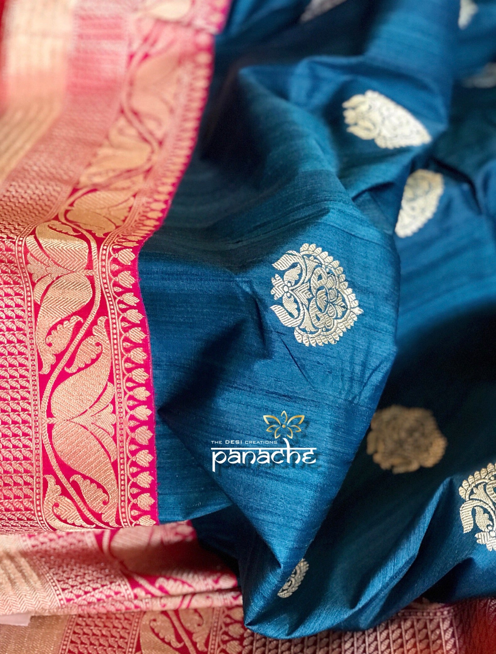 Exclusive Pure Tussar Silk Benarasi - Teal and Pink