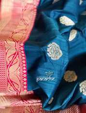 Exclusive Pure Tussar Silk Benarasi - Teal and Pink