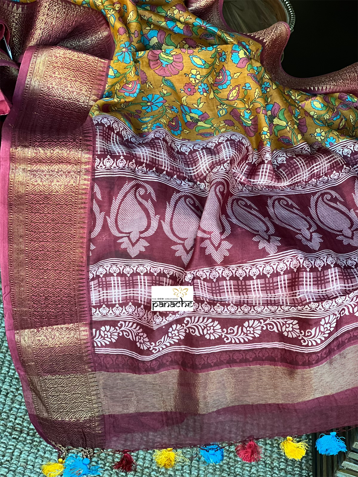 Mulmul Cotton Banarasi - Ochre Orange Multi color