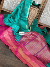 Pure Raw Silk - Sea Green Magenta Checkered