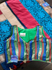 Tussar Silk Banarasi - Red Blue Kadwa