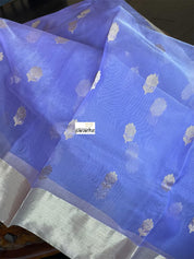 Pure Chanderi Organza Silk - Violet Golden Zari