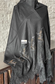 Kashmiri Stone Lace Stole - Black