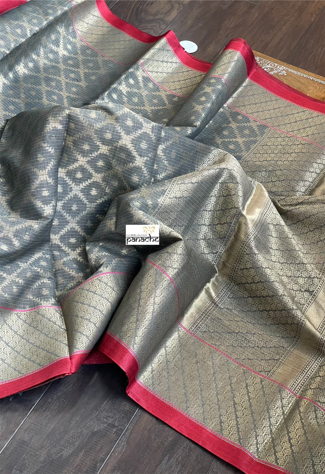 Cotton Silk Banaras Chanderi - Grey Yellow Green Woven
