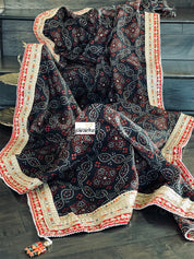 Kota Silk Bandhej - Black Red Printed