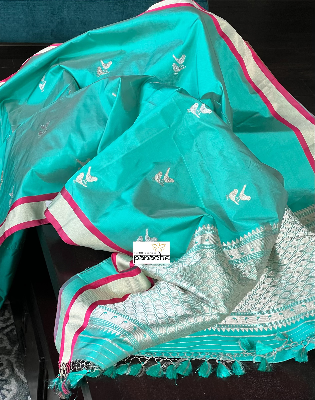Pure Silk Katan Banarasi- Sea Green Antique Zari