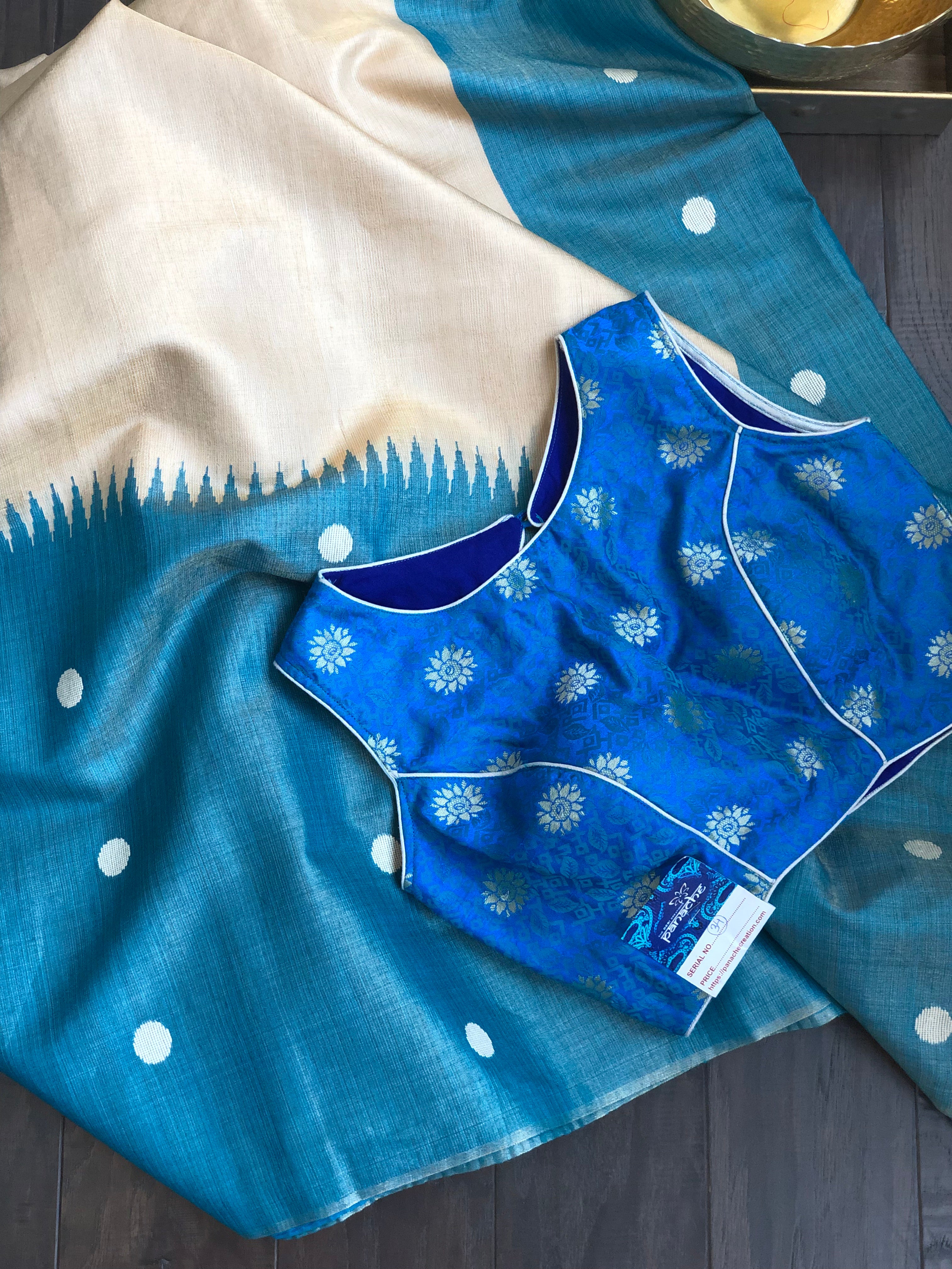 Designer Blouse - Blue Zari Flower Motif