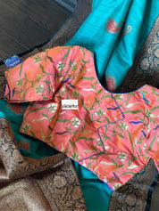 Tussar Silk Banarasi - Firozi Blue Black Meenakari