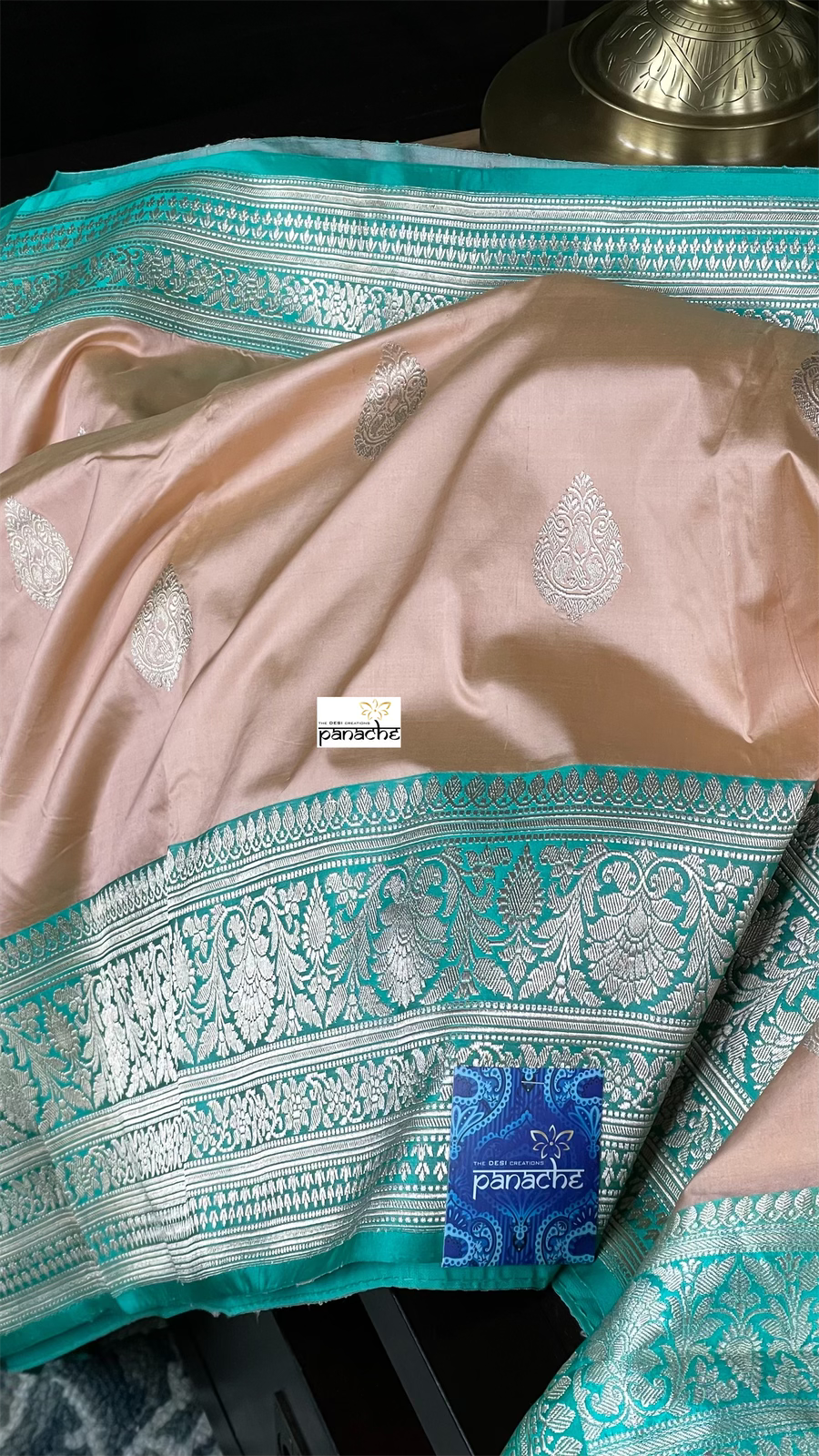 Pure Katan Silk Banarasi - Peach Sea-Green
