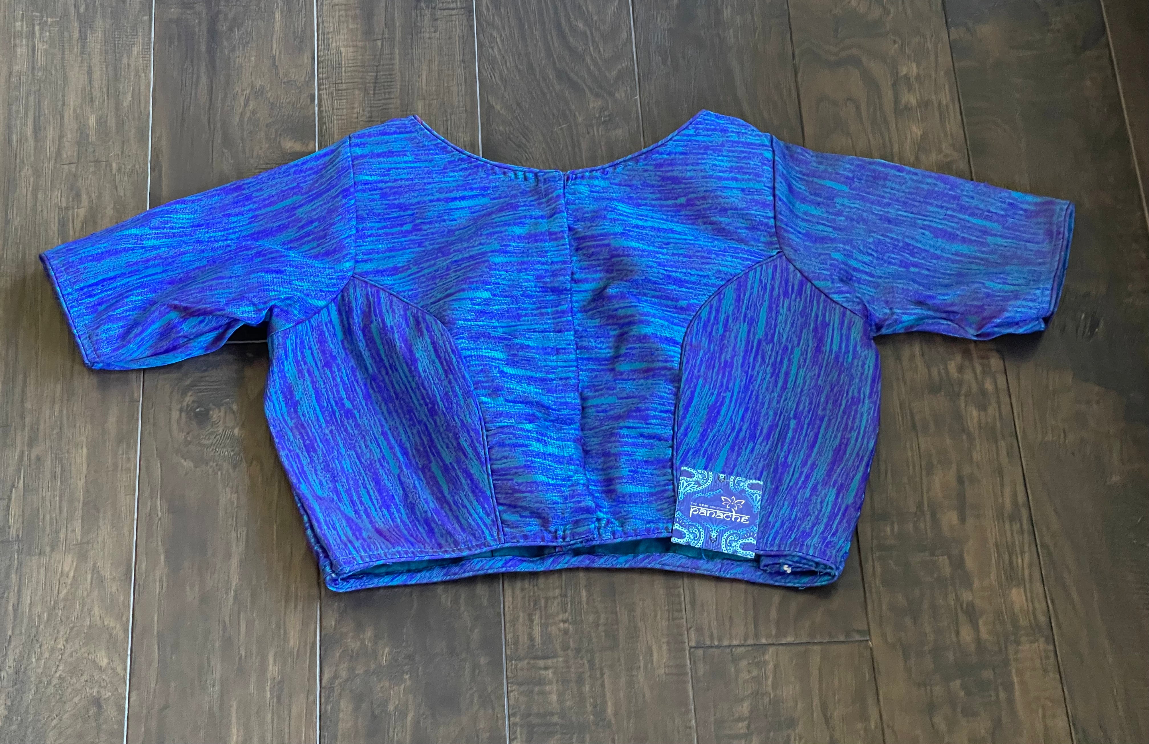 Designer Blouse - Firozi Blue Raw Silk