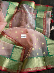 Pure Chanderi Organza Silk - Light Peach Pink Eknaliya