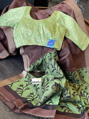 Matka Silk - Chocolate Green Zari Weave