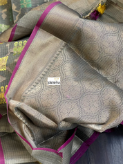 Cotton Silk Banaras Chanderi - Grey Yellow Green Woven