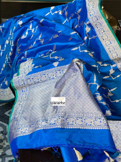 Pure Katan Silk Kadwa Banarasi - Blue Jamdaani weave